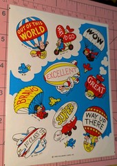Vintage Hallmark Stickers Thanksgiving Hot Air Balloons Clouds Rewards 1 Sheet