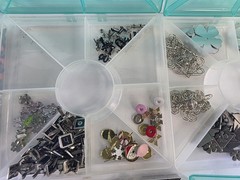 Scrapbooking Assorted Lot of 5 level case Metal Brads , Hearts, Stars Flowers