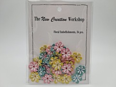 Floral Embellishments For Art And Scrapbooking 36 Pieces 3/4 Inch & Sample Card