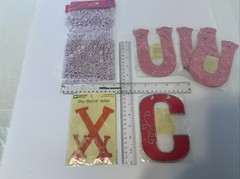 Scrapbook Embellishments Lot PINK ALPHABET Letters Stickers And Chipboard Love U