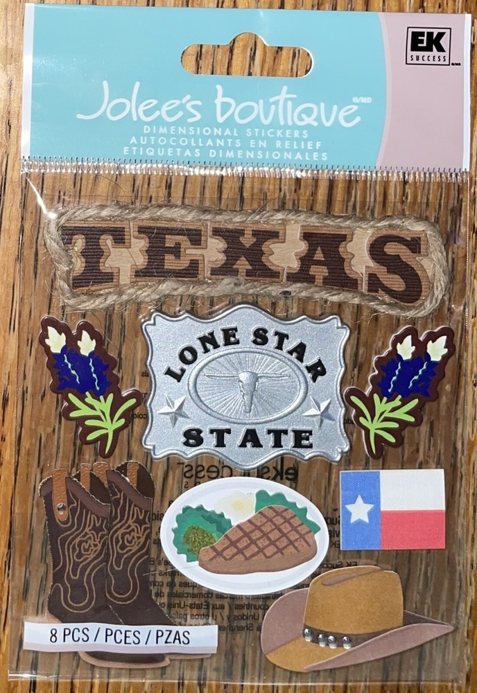 RARE Jolees Texas Cowboy Lone Star State Buckle Steak Hat Boots Flag 3D Stickers
