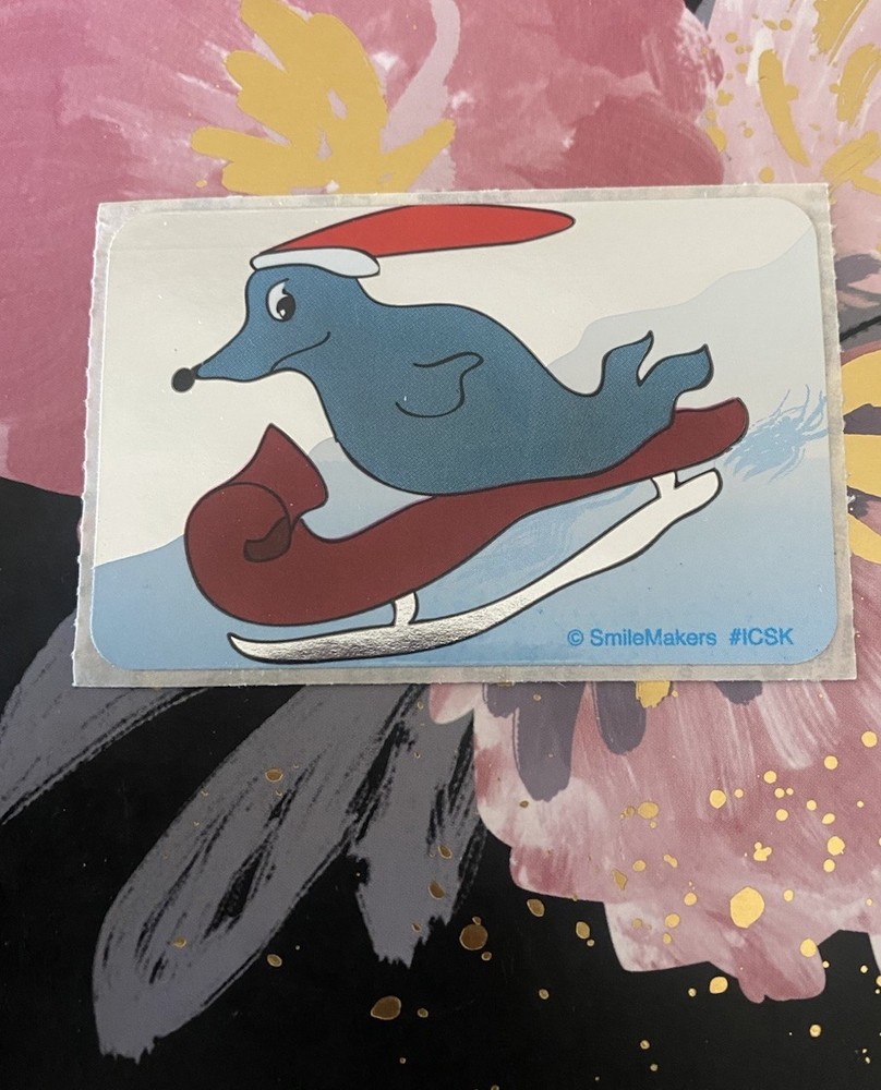 Vintage Smile Makers Foiled Holiday Seal Sledding Sticker Mod 2×4 Inches
