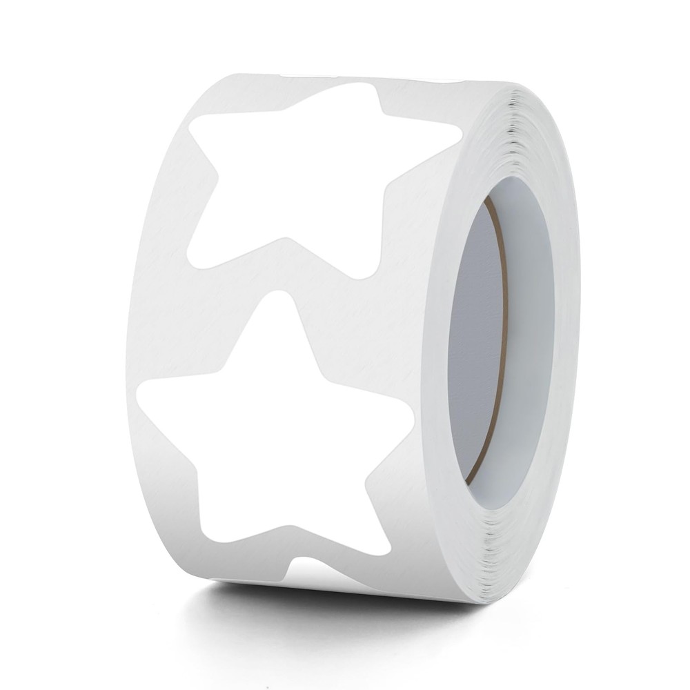 White Star Sticker Roll, 1.5 Inch, Self~Adhesive, Waterproof, 500 PCS