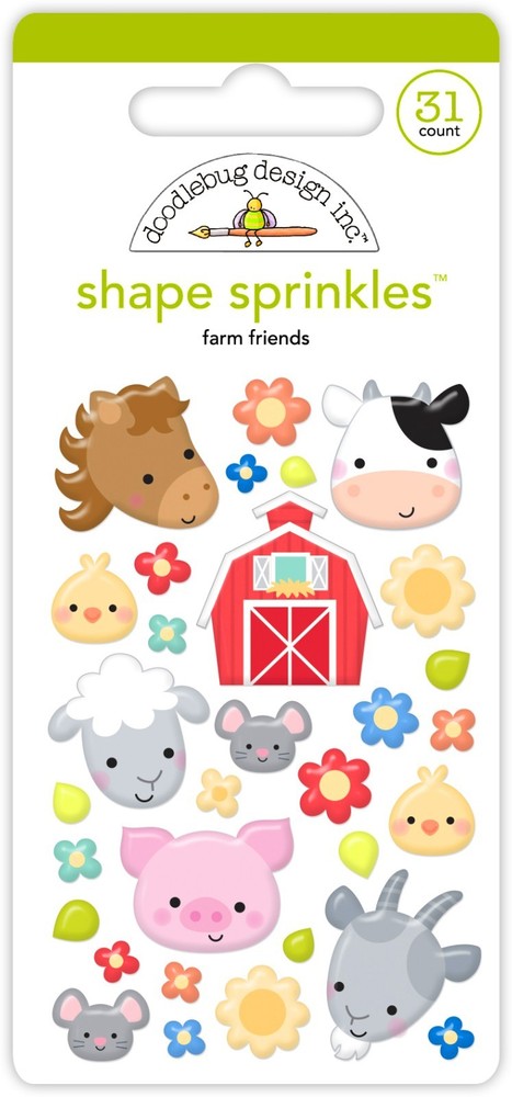 Doodlebug Sprinkles Puffy Stickers Farm Friends Cow Pig Horse Barn Chick Mouse