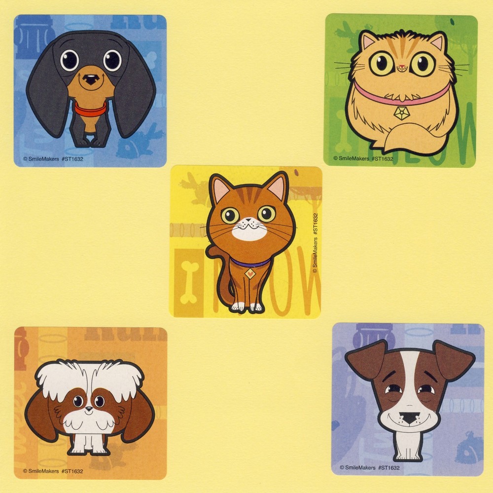 10 Playful Pets – Large Stickers – Party Favors -Dog, Cat, Puppy, Kitten