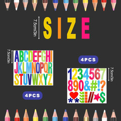220Pcs / 8 Sheets Capital Letter with Symbols, 3 Inch Self Adhesive Uppercase Al
