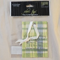 NEW Lot 7 Deluxe Designs Fabric Tags Green Pink Yellow Ribbon Sayings Quotes-B