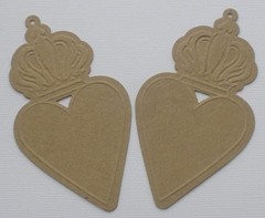 {4} EMBOSSED HEART CROWN Vintage Hearts Bare Chipboard Die Cuts – 2 3/8 x 4 1/2