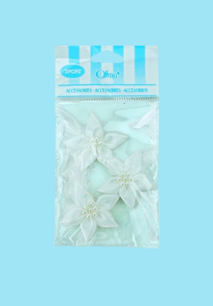 3D Satin White Flower Stickers Crafts Art Design Decor DIY Fabric Stick Journal