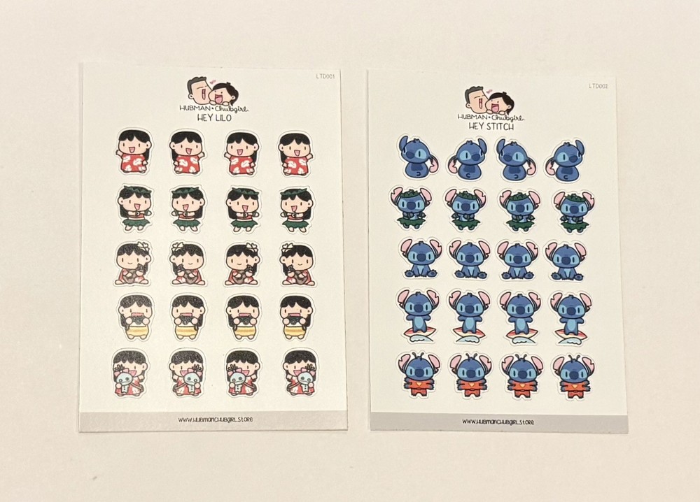 Hubman and Chubgirl Lilo and Stitch Planner Sticker Set of 2 NEW