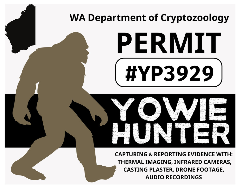 WA YOWIE HUNTER PERMIT Glossy Vinyl Sticker NEW Western Australia Bigfoot