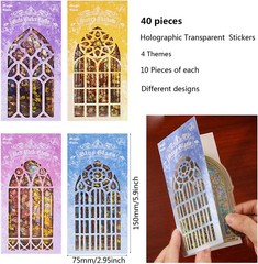 Holographic Transparent Glitter Stickers,40 Pieces Window Frame Scrapbook Junk J