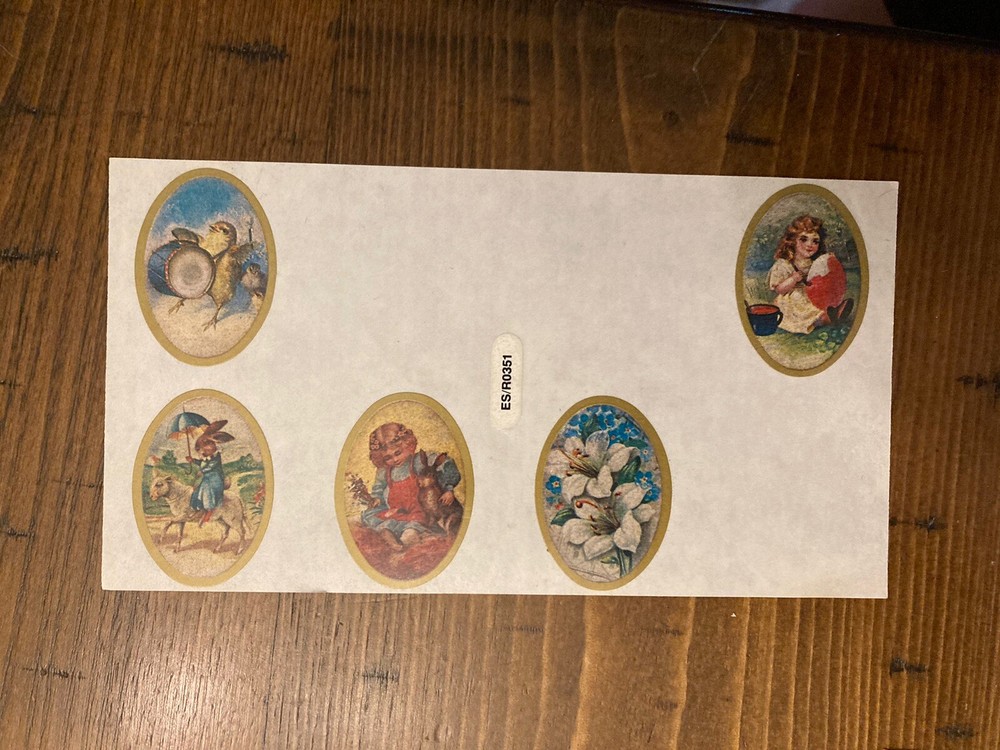 Oval Easter Rare Antique Are Bunny Eggs Sticker Sheet (missing Some) HTF Vintage