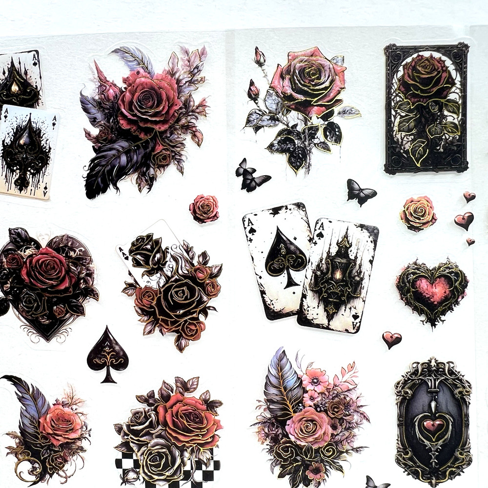 Gothic Rose Playing Card Stickers Scrapbooking Junk Journal Planner Card Making