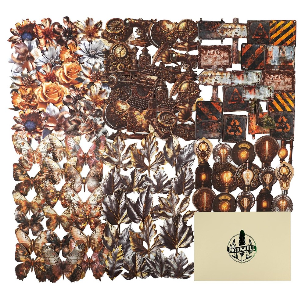 Moriquill 120PCS Steampunk Vintage Stickers – Die-Cut Metal Collection
