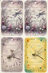 Set Of Cute Vintage Style Dragonfly Tags Junk Journal Scrapbook Choose A Set