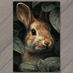 STICKER Woodland Rabbit Portrait Dark Leaves Nature Bunny Wildlife Closeup