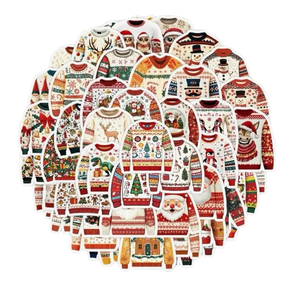 25 PACK CHRISTMAS SWEATERS 2” VINYL STICKERS RANDOM MIX BULK LOT UGLY CUTE