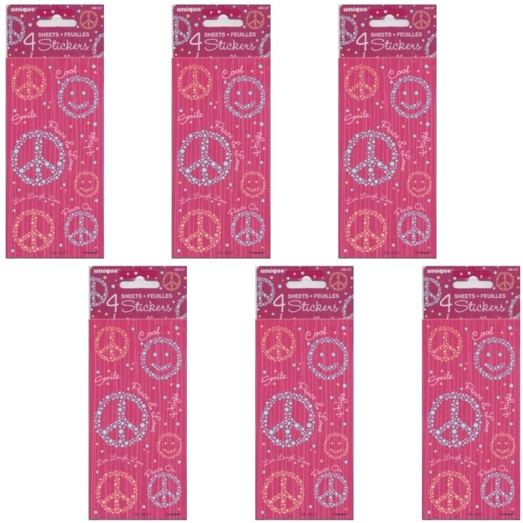 Bundle of 6 Packs – Unique Smile Hugs Peace&Love Stickers – Pink/Blue (4 Sheets)