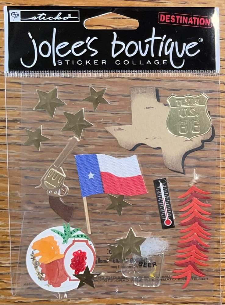 RARE Jolees Texas Cowboy Lone Star Gun Beer Food Map Flag 3D Scrapbook Stickers