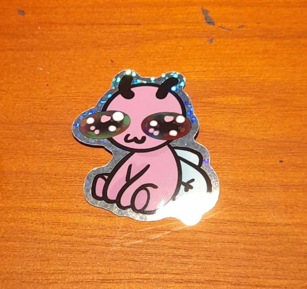 Chibi Moth Sticker Holographic Pink 1 inch