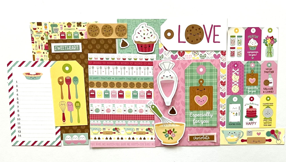 #K125- BAKE ME HAPPY MADE WITH LOVE DOODLEBUG SCRAPBOOK CARD KIT 20pcs A2 A6
