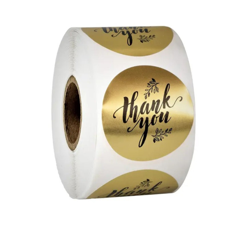 500 pcs Sticker Seals Roll Gold Thank You Black Cursive Self Adhesive NEW