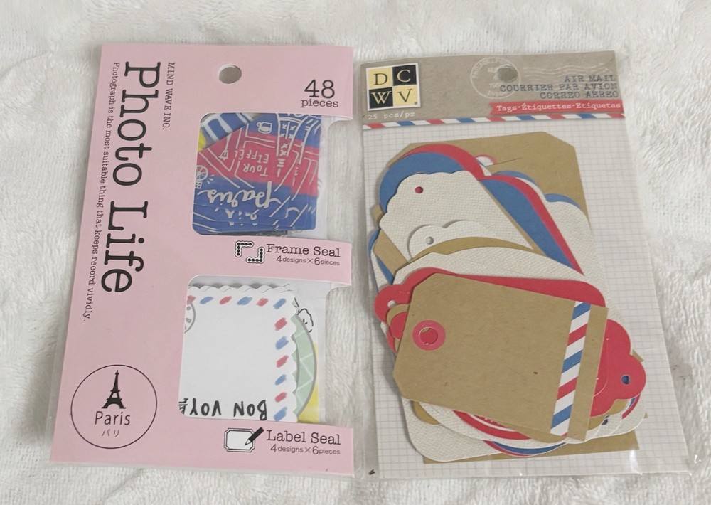 DCWV Air Mail Tags and Photo Life Scrapbooking Label / Frame Pieces