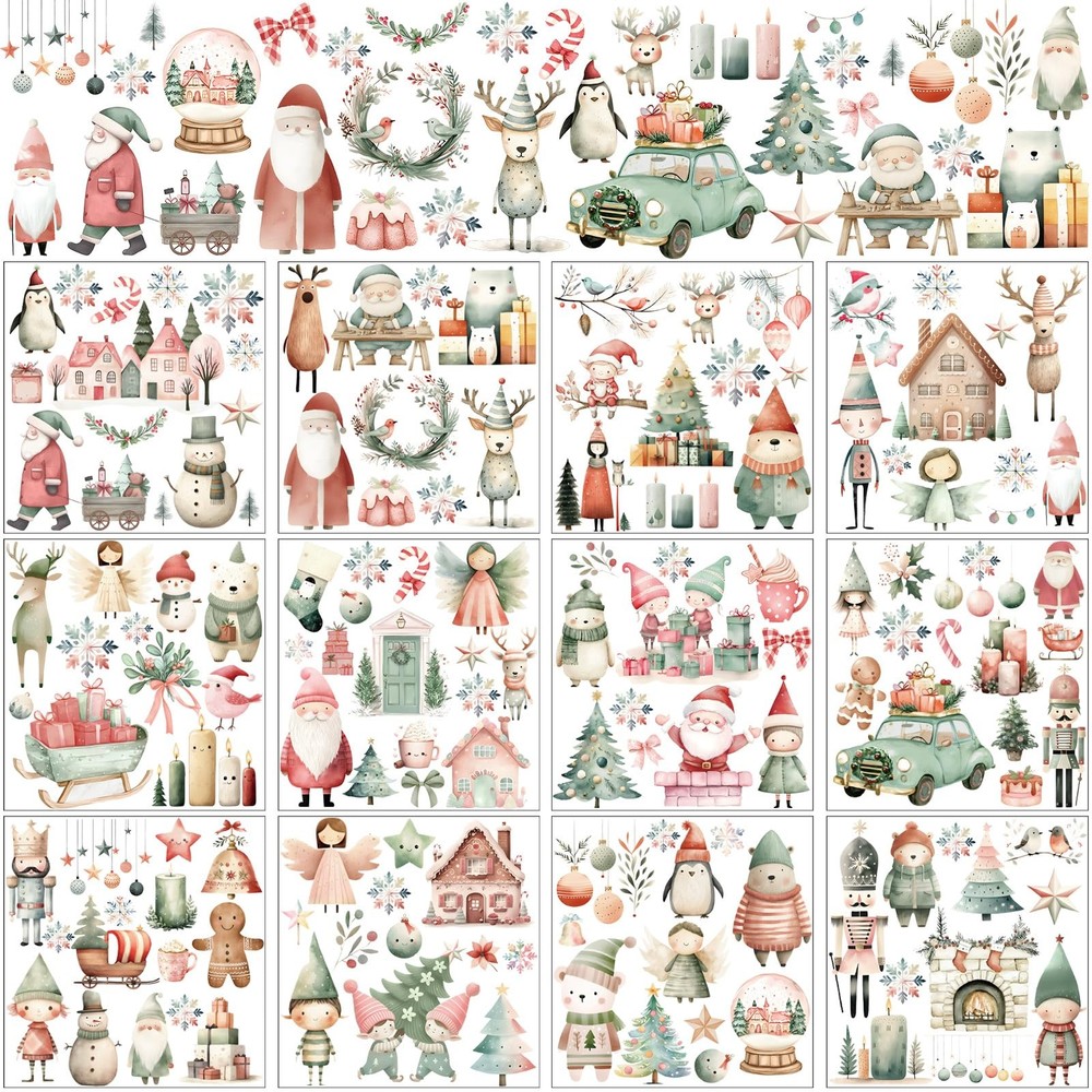 BBTO 12 Sheets Christmas Rub on Transfers for 5.5 x 5.7 inches, Multicolor