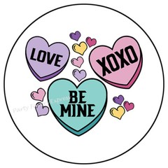 VALENTINES DAY CANDY HEARTS TRIO ENVELOPE SEALS LABELS STICKERS PARTY FAVORS