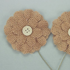 BURLAP Petal Daisy NATURAL 65mm Single Flower Button Centre 10cm Stem DB F
