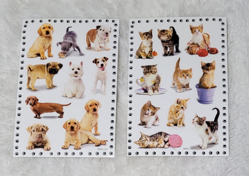 Vintage AGC Sticker Full Sheets Kittens Cats Puppies Dogs 2 Sheets So Cute 😍