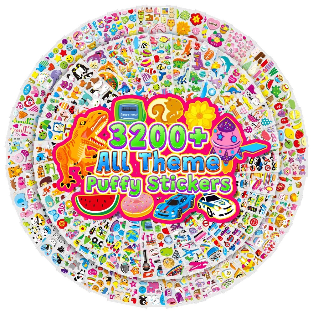 3200+ 3D Puffy Stickers for Kids in Box, 64 Sheets Cute Animal Stickers Bulk