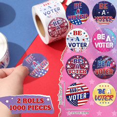 2 Rolls/ 1000 Pcs Be a Voter Stickers 1.5 Inch Vote Stickers White Red Blue roun