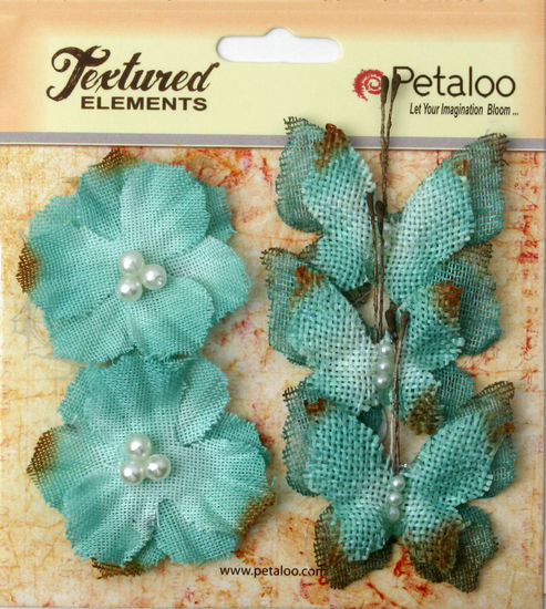 Petaloo Textured Elements » Burlap Butterflies & Blossoms x5 Teal 1203-205