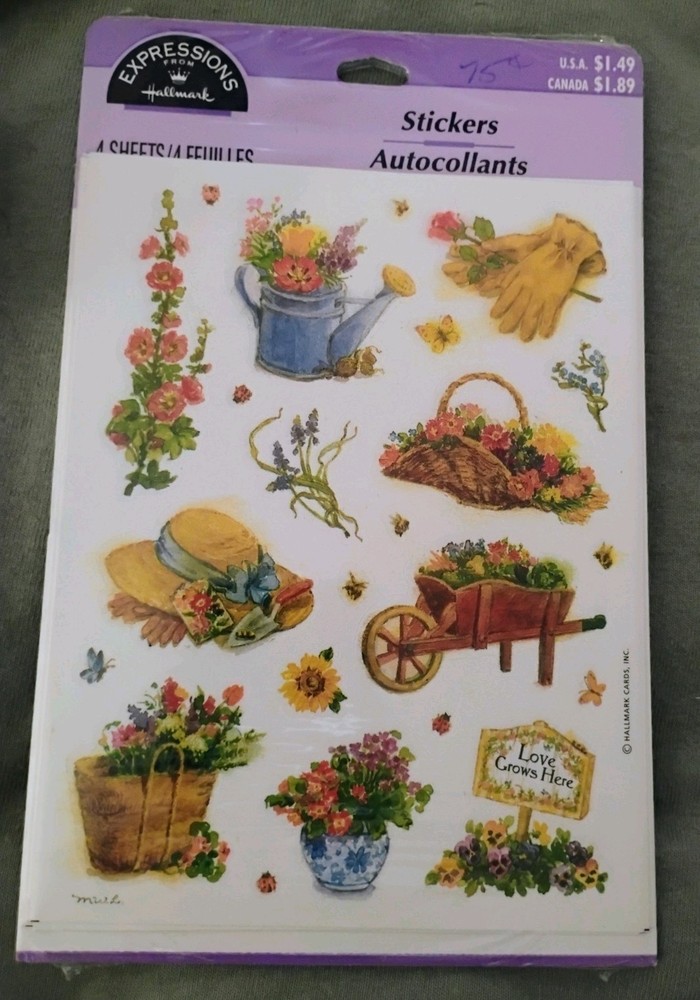 Vintage Package 4 Sheets Hallmark Expressions Stickers Flowers Gardening