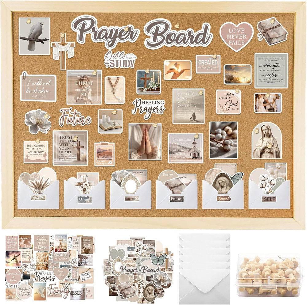 Boho Prayer Board Supplies – 164 Pcs Brown Bible Verse Jesus Christian Bulletin