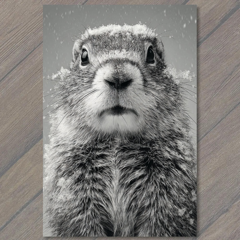 STICKER Groundhog Snow Close Up Winter Woodland Wildlife Black White