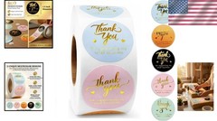 Stylish Multicolor Thank You Labels – 1.5» Round Stickers with Glitter Foil