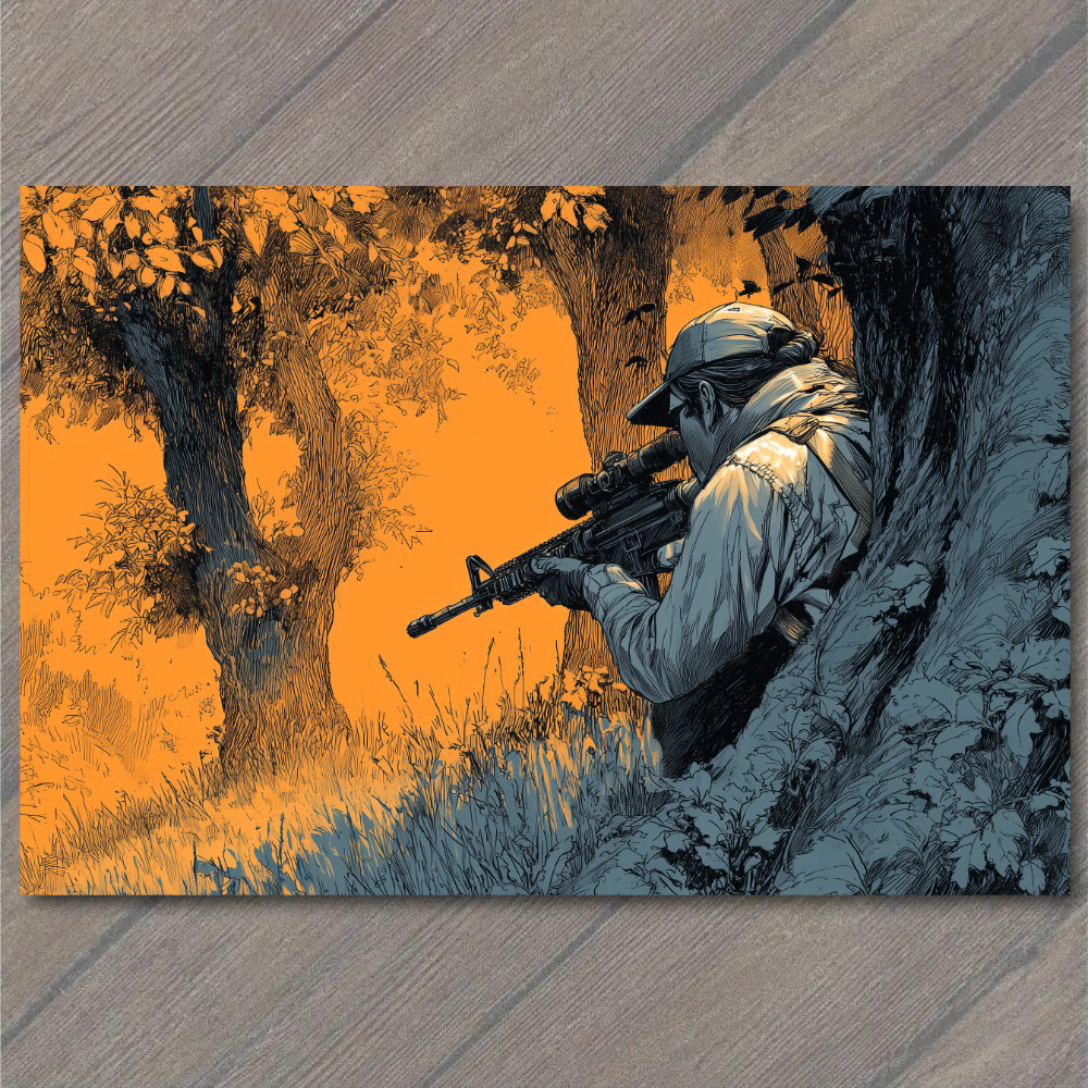 STICKER Sniper Camouflage Rifle Forest Trees Orange Glow Tactical Stealth
