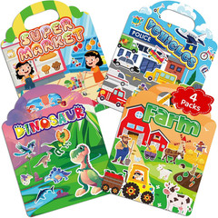 Jelly Sticker Books for Toddlers 2-6 Years, 4 Sets of Reusable Sticker Books