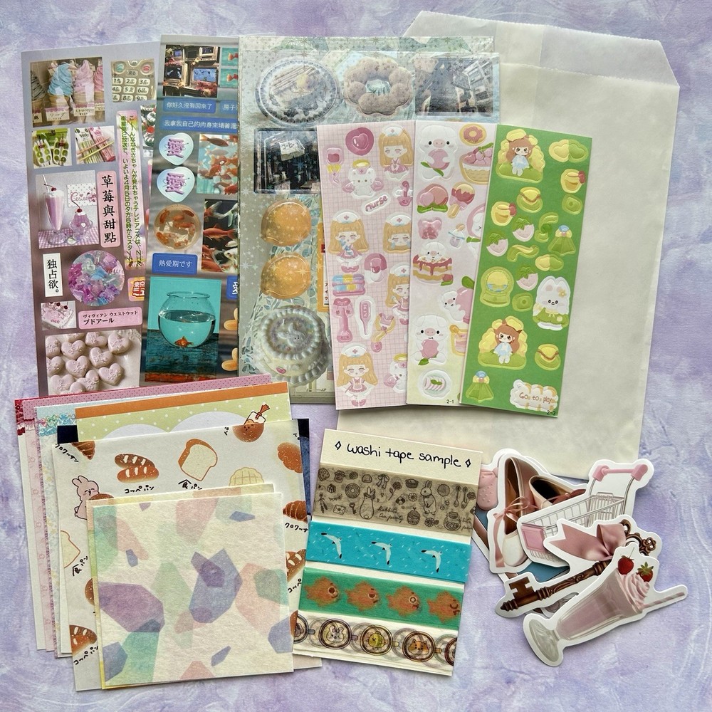 Heisei Retro & Kawaii Stationery Bundle – Random Memos, Stickers, Washi Samples