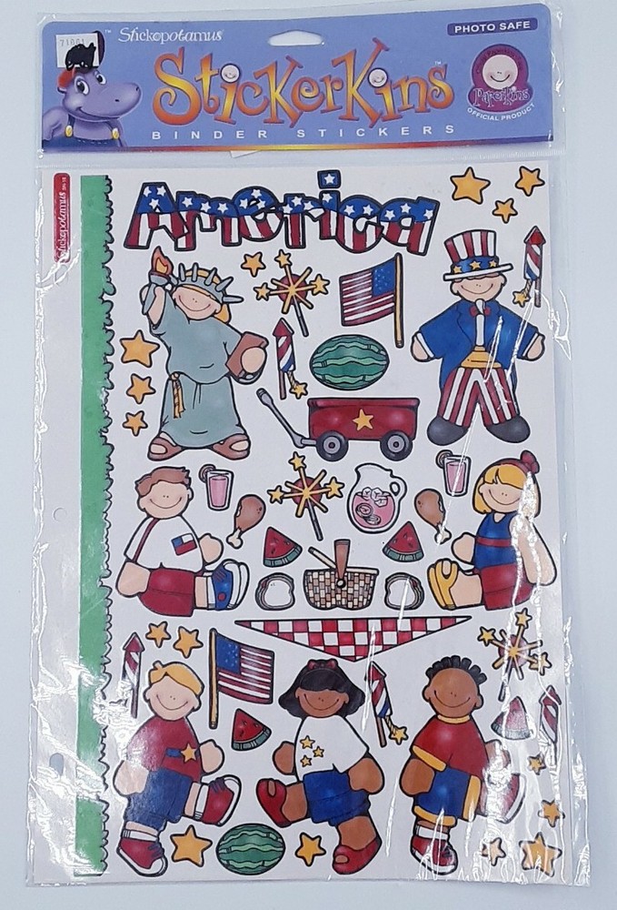 NOS Lot 2 sheets Stickopotomas binder stickers Patriotic America Paperkins New
