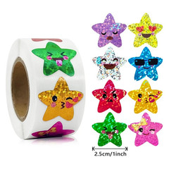 1000pcs Colorful Holographic Star Stickers Roll for Kids DIY Crafts – NEW