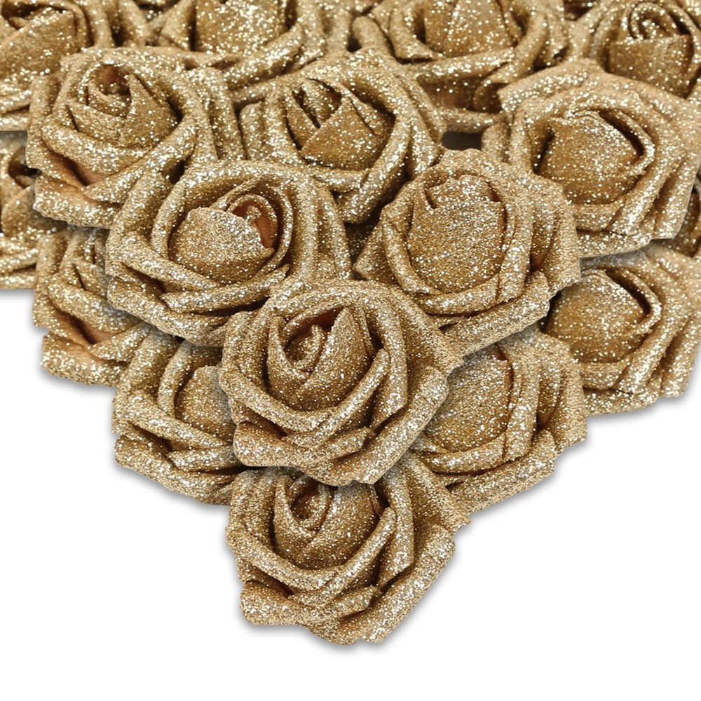 IPOPU Foam Gold Roses,50pcs Glitter Roses Gold Flowers Gold Roses with Stems …