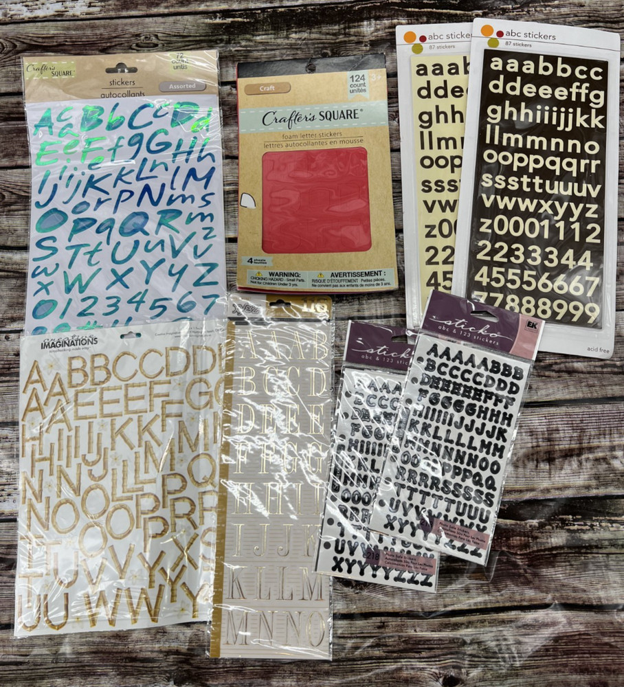 Lot of 8 Packages of Scrapbooking Letter Stickers – Variety of Styles and Brands