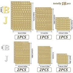 18 Sheets Small Letter Stickers Mini Numbers Stickers Letter Gold, Silver