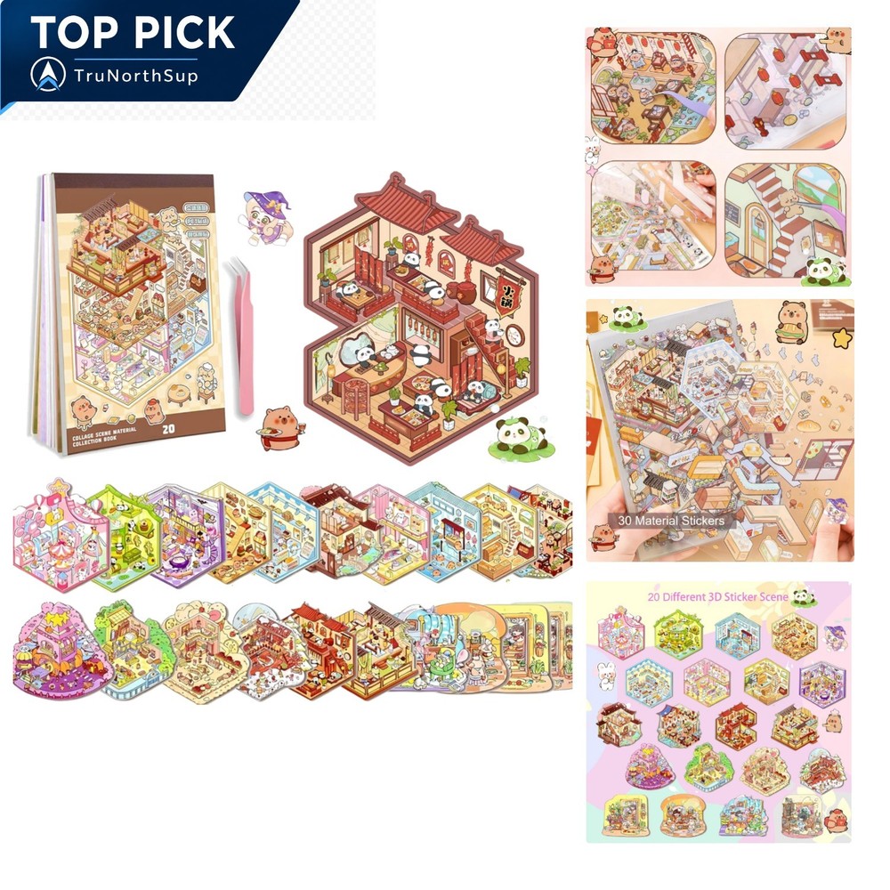 20 Sets DIY 3D Sticker Scene Collection Book, Miniature Cute Cartoon Animal Stic