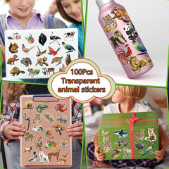 100 Pcs Transparent Animal Stickers – Jungle Wild Safari Zoo Theme