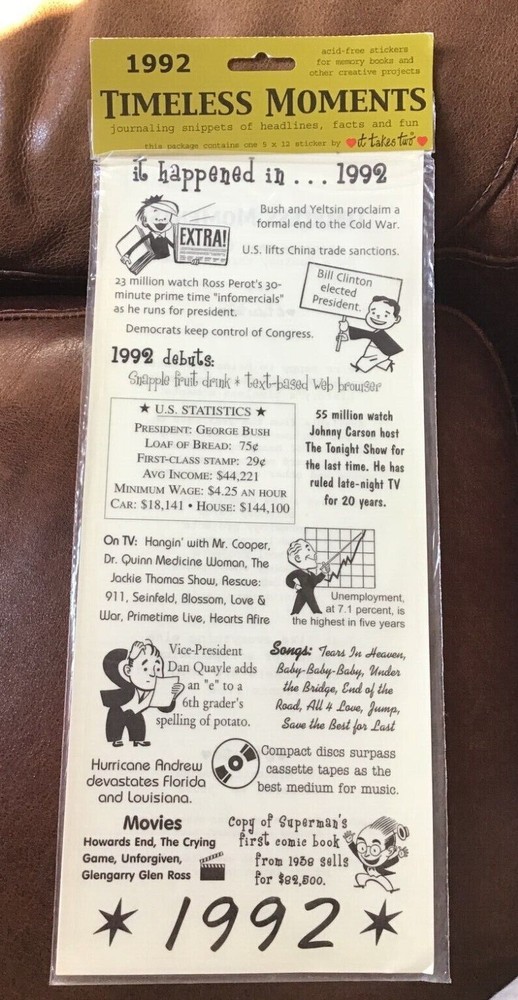 Extra Large IT TAKES TWO Stickers TIMELESS MEMORIES IT HAPPENED IN 1992 *
